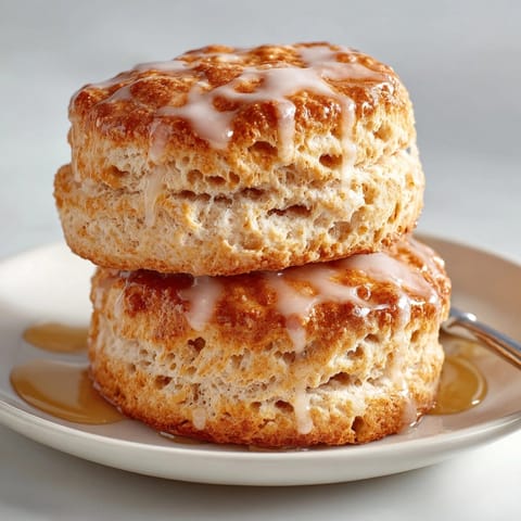 Warm Cinnamon Honey Butter Biscuits with a shiny honey glaze, perfect for breakfast with coffee.