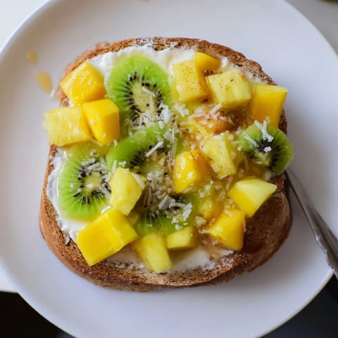 Creamy coconut yogurt makes this Yogurt-Custard Toast a tropical breakfast delight.  