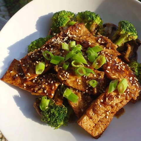 Sautéed Tofu Steak Broccoli Shiitake