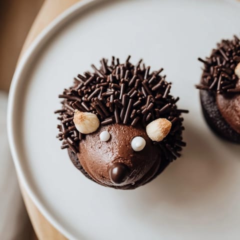 This photo depicts a delightful Hedgehog Cupcake Tower with chocolate sprinkles and adorable mini eyes.
