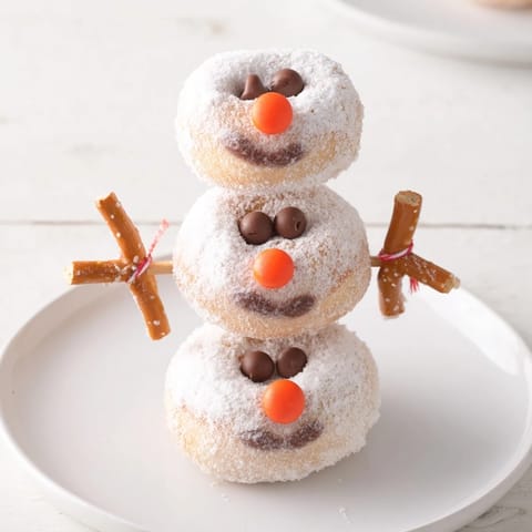 Mini Donut Snowman Stack