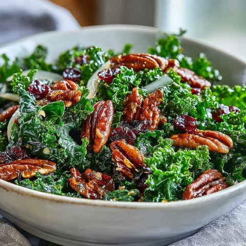 Warm Kale Salad With Maple Mustard Dressing, vibrant and inviting, featuring tender greens and crunchy nuts.