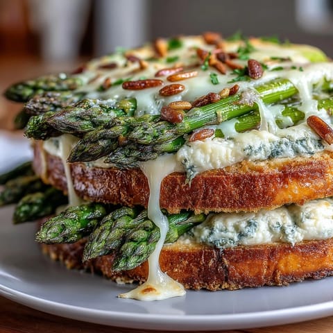 Flaky Spring Asparagus Tart with Puff Pastry, topped with creamy cheese and fresh herbs, perfect for a light spring meal or elegant appetizer.