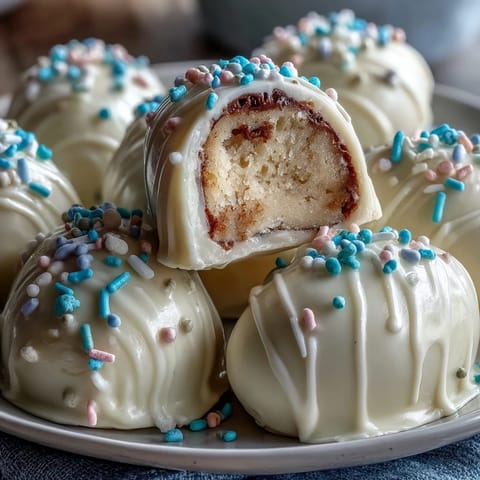 White chocolate peanut butter Easter eggs coated in creamy white chocolate and topped with colorful sprinkles, a festive dessert perfect for holiday gatherings.