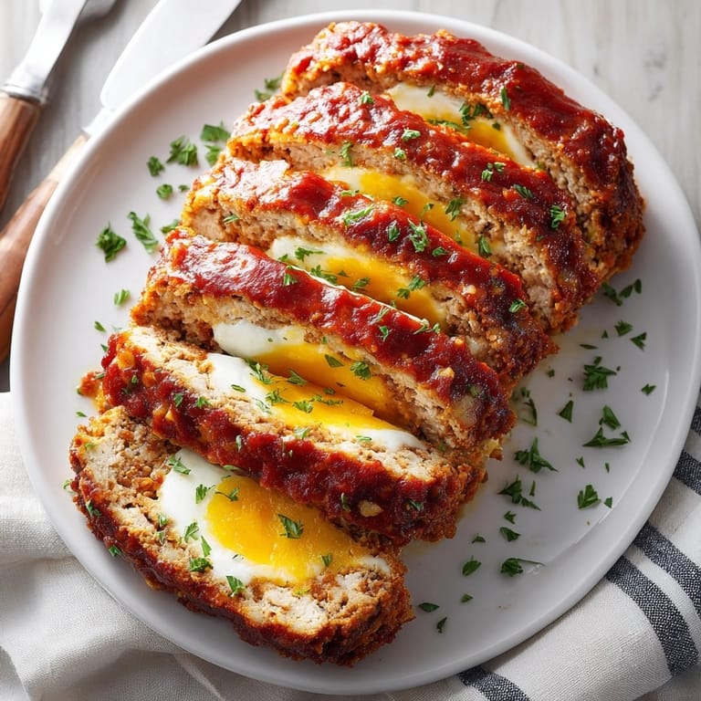 Juicy stuffed cheese chicken meatloaf served hot, cheesy filling oozing, perfect for family dinner.