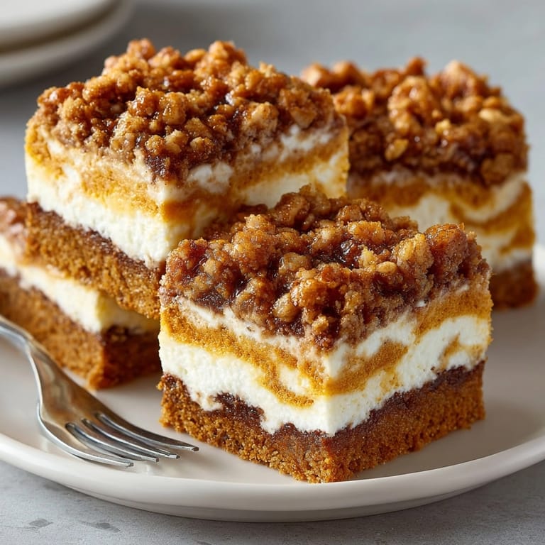 Homemade Pumpkin Cheesecake Bars with Pecan Streusel: Festive dessert bars perfect for holiday gatherings!