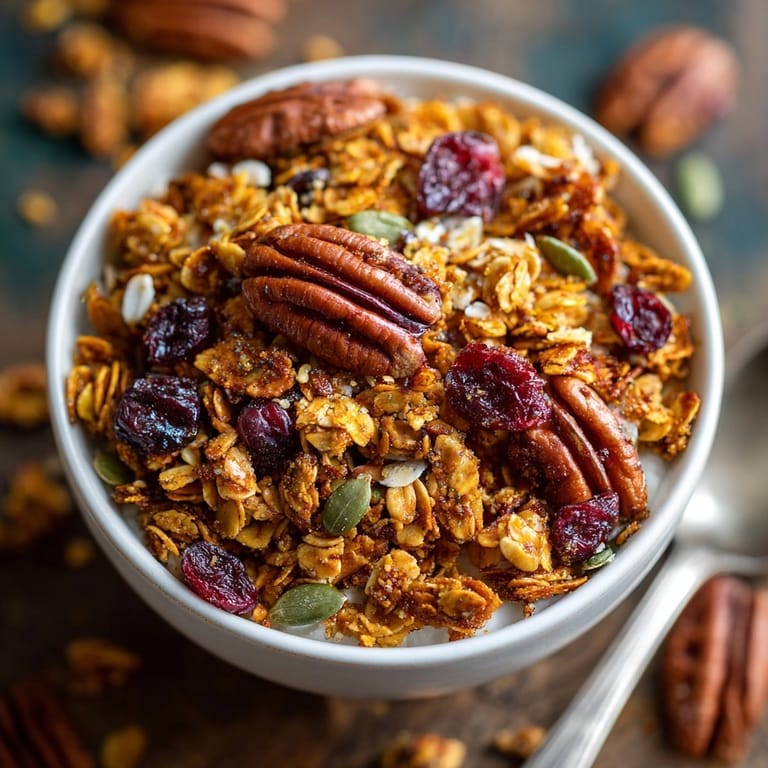 Homemade Pumpkin Spice Granola, perfect for sprinkling over yogurt and adding fall flavors.