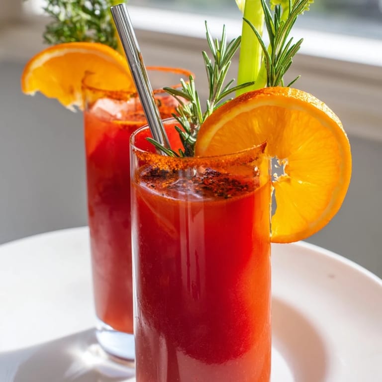 Enjoy a zesty Spicy Fall Mocktail: Smoky Bloody Cranberry, perfect for autumn celebrations.  