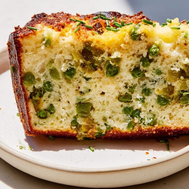 Moist and delicious Snap Pea Cheddar Muffin Loaf, perfect for brunch gatherings.  