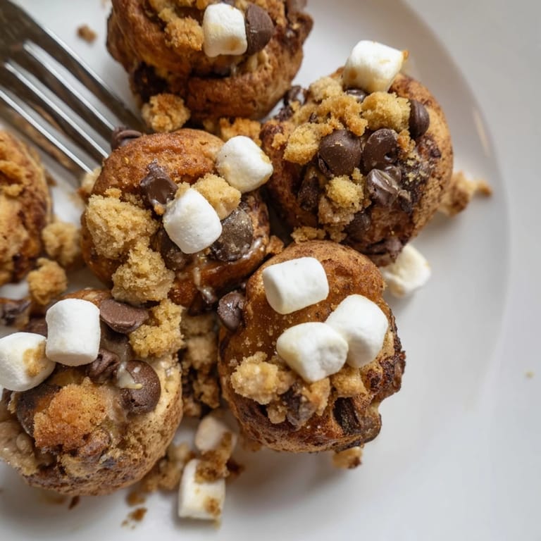 Fluffy Pancake Muffin Balls filled with caramel, chocolate, and marshmallows for delightful bites.