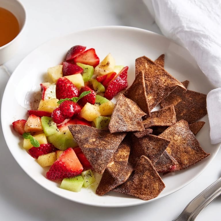 Delight in homemade Dessert Chips & Salsa paired with vibrant, sweet fruit salsa.  