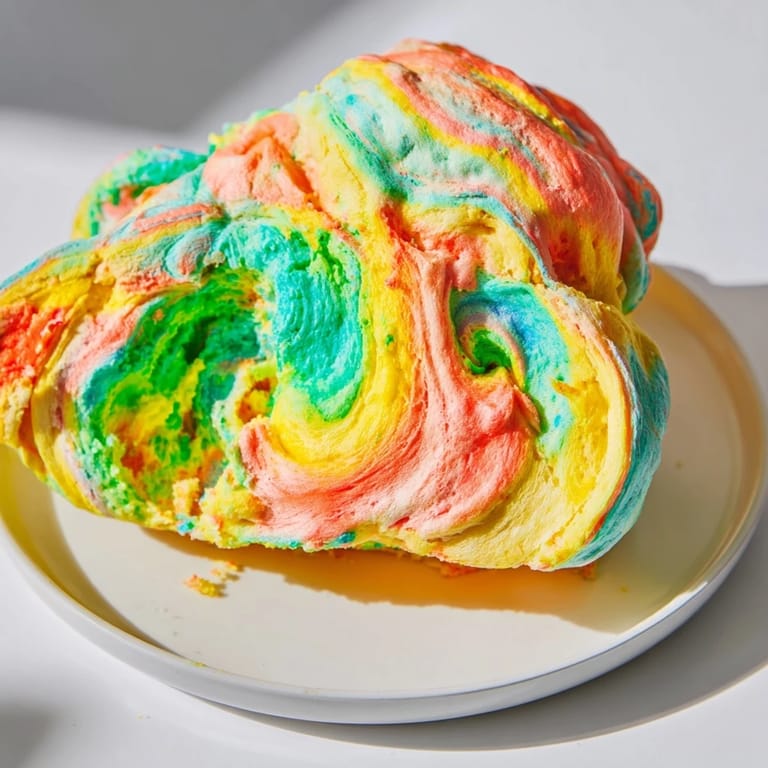 Fluffy Cloud Bread Rainbow, a delightful snack with a whimsical, colorful appearance.