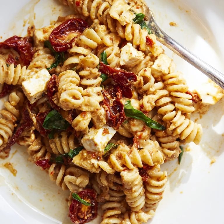 Mouthwatering Baked Feta Pasta with burst tomatoes and a tangy feta sauce.