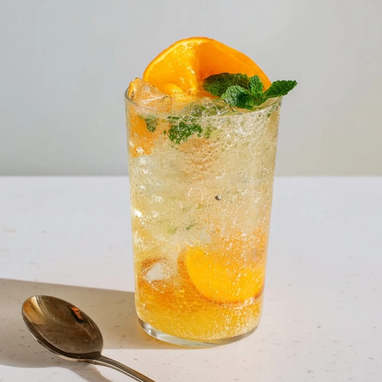 Vibrant probiotic soda mocktail showcasing homemade fizz with fresh orange and lime flavors.