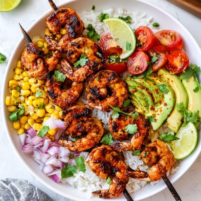 A refreshing Easy Grilled Shrimp Bowl with zesty salsa and perfectly charred shrimp.
