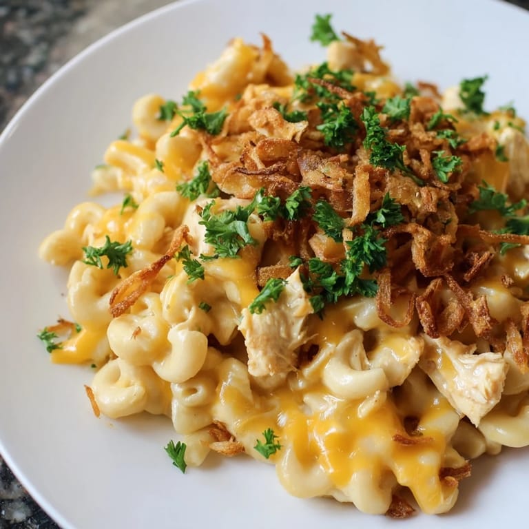 Golden, bubbling One-Pot Honey BBQ Chicken Mac and Cheese, offering a delightful blend of flavors and textures.