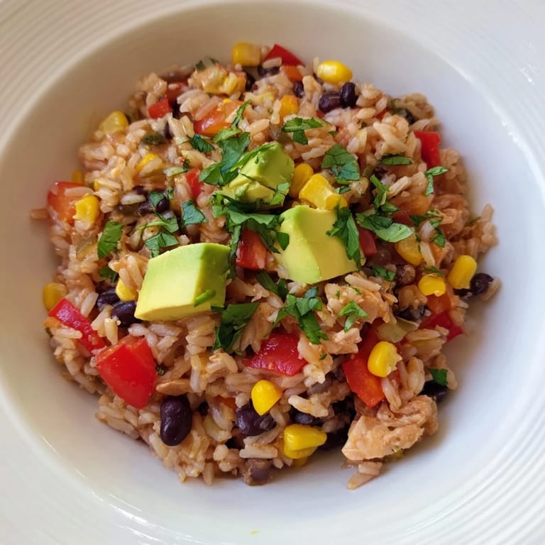 A colorful bowl of One-Pot Mexican Rice & Beans, showcasing tender rice and seasoned with spices.