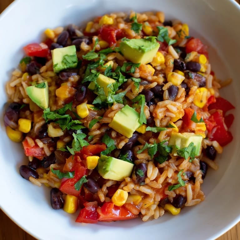 Enjoy a satisfying spoonful of delicious One-Pot Mexican Rice & Beans, perfect for a quick, tasty meal.