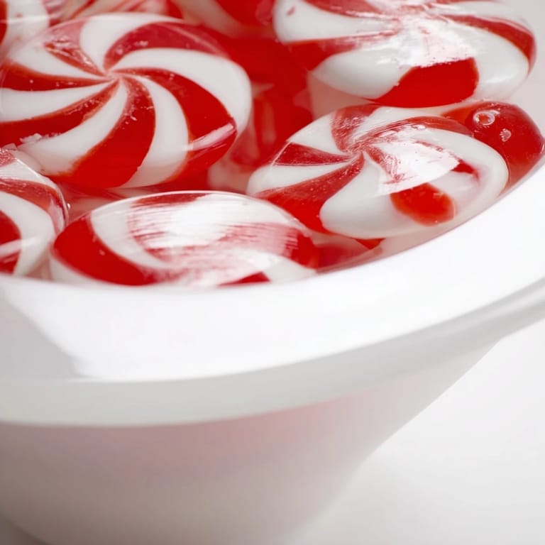 The vibrant, red and white No-Bake Peppermint Candy Bowl shimmers, a festive edible dessert craft for holidays.