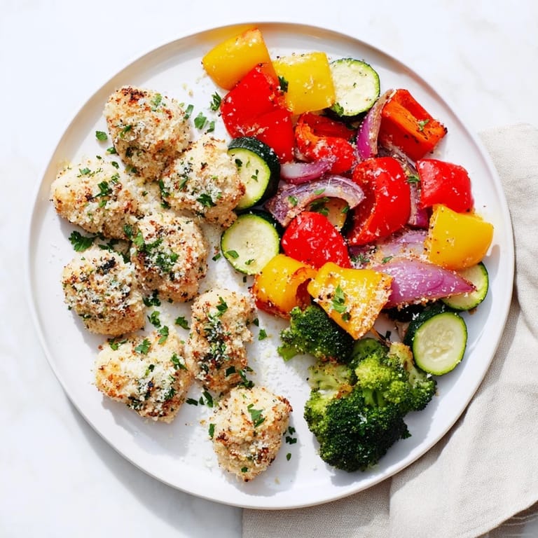 A close-up of sheet pan Garlic Parmesan Chicken Bites, golden brown and perfectly seasoned for a flavorful weeknight meal.