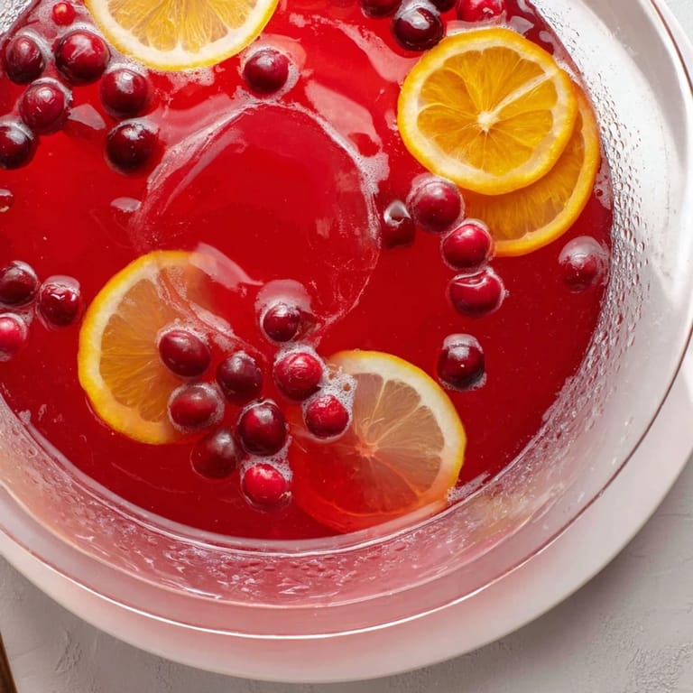 Festive Quick Holiday Punch with Ice Ring, a refreshing holiday drink with sparkling citrus and berry flavors.
