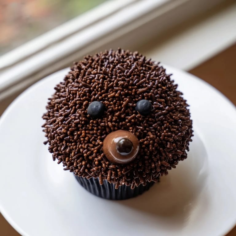 A tower of adorable Hedgehog Cupcakes features tiny chocolate chip noses and candy eyes, so cute!