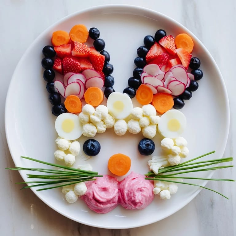 Vibrant pink Bunny Silhouette platter: A beautiful presentation of colorful fruits and cheeses.