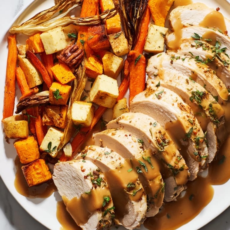 Thanksgiving's Chains of the Mayflower: a beautiful chain arrangement of roasted turkey and colorful root veggies.
