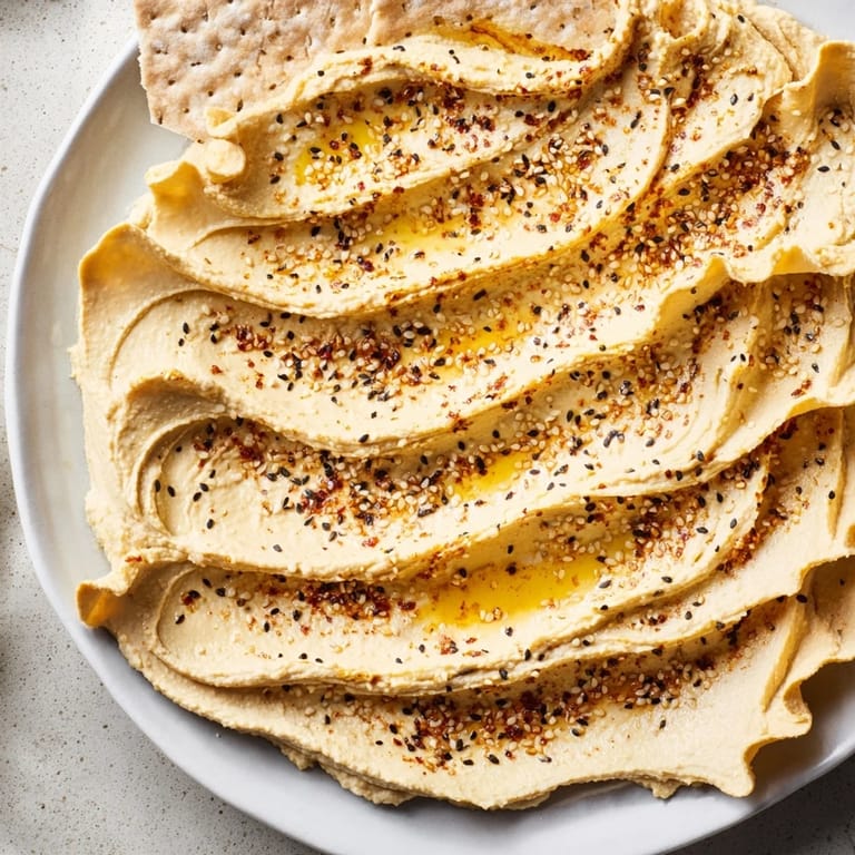 This visually stunning Sandstone Canyon spreads creamy hummus amidst crisp crackers, garnished with fresh herbs.