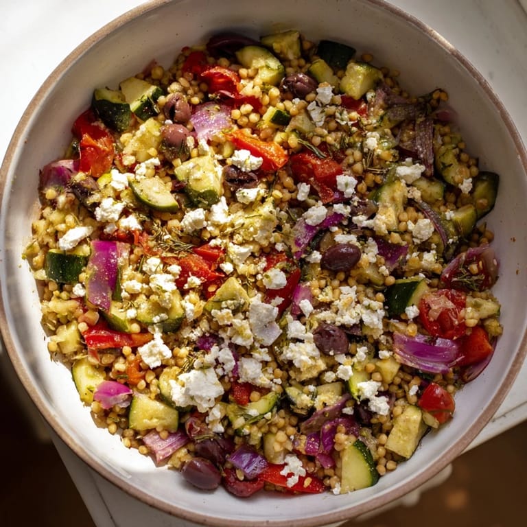 Fresh, vibrant Mediterranean Chickpea and Feta Bowl showcasing Kalamata olives and crisp vegetables.