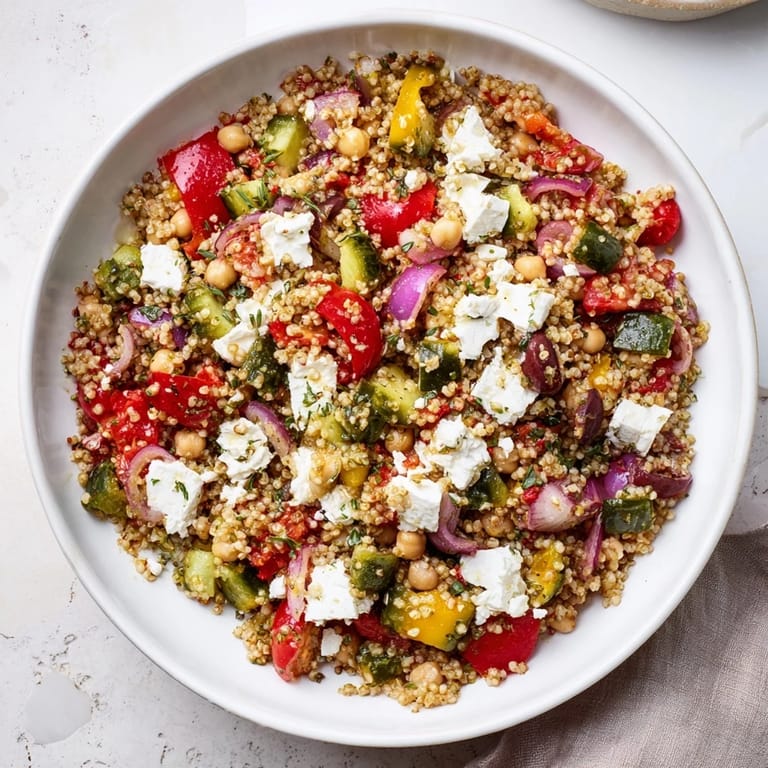 Enjoy a delicious Mediterranean Chickpea and Feta Bowl, a healthy vegan meal option.
