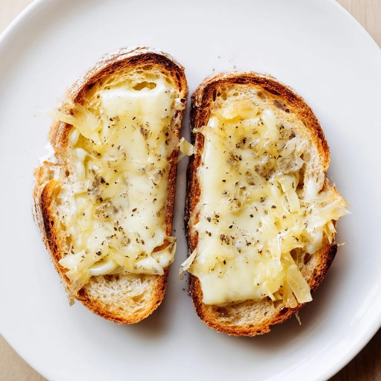 A perfectly grilled Truffle Oil Grilled Cheese: buttery bread and oozing cheese with truffle aroma.