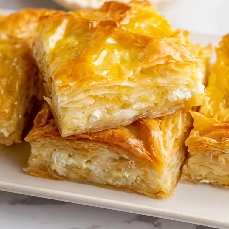 A warm slice of Serbian Gibanica with a creamy cheese filling ready to eat!