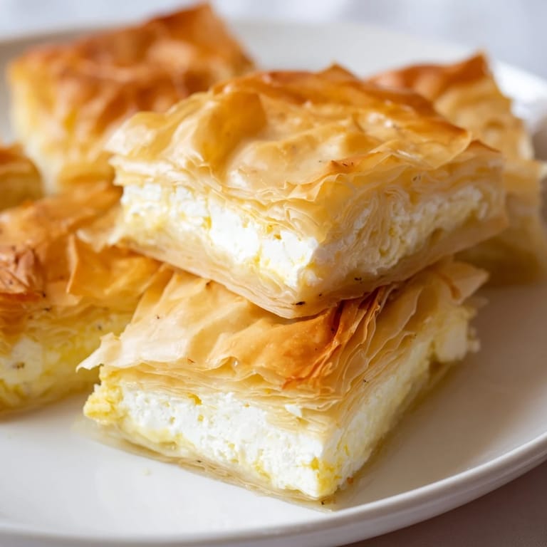 Crispy layers of phyllo dough create this delicious and flavorful Bulgarian Banitsa, ready to be enjoyed.