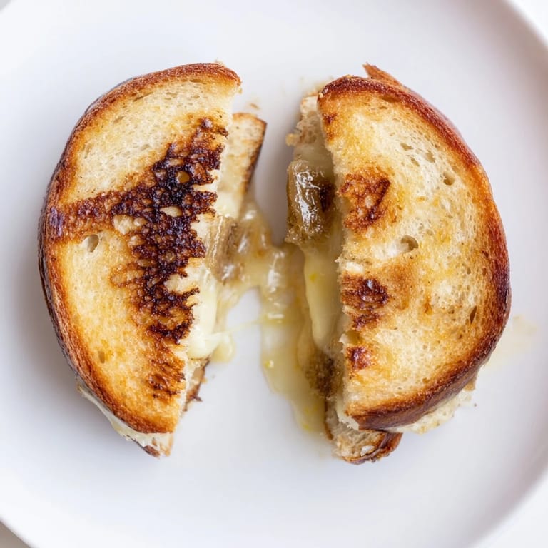 Close-up of a Truffle Grilled Cheese with golden-brown crust, melted Gruyère, and a hint of truffle oil.