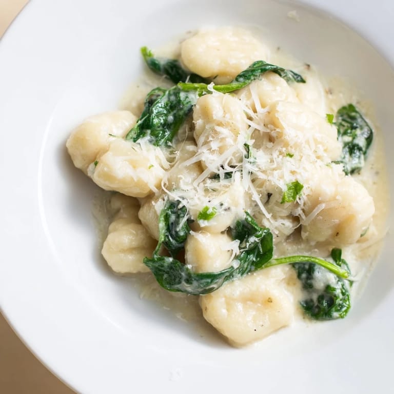 A close-up of Creamy Garlic Gnocchi, golden sauce glistening, ready to serve as a vegetarian Italian main.