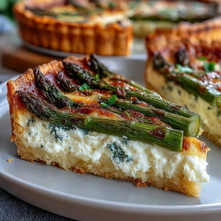 Golden puff pastry tart filled with tangy crème fraîche, tender asparagus, and melted Gruyère, garnished with chives and lemon zest for bright flavor.