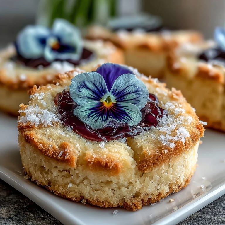 3. Crisp, golden shortbread cookies decorated with fresh edible flowers, ideal for elegant afternoon gatherings.