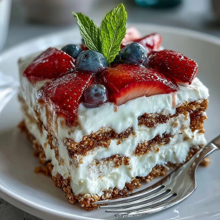 Chilled no-bake icebox cake, sweet strawberries and fluffy cream layers.
