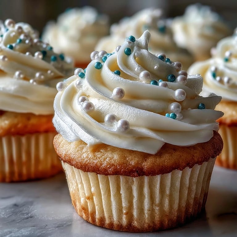 Festive Cancer Birthday Cupcakes featuring creamy frosting and elegant pearl toppers.