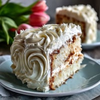 A festive vanilla birthday cake adorned with soft pastel buttercream flowers and delicate floral piping.  