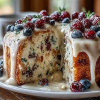 Vibrant lemon blueberry cake with fresh blueberries and zesty lemon, topped with luscious cream cheese frosting and edible flowers.