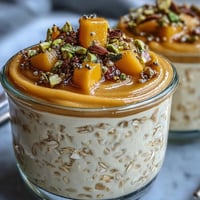 Creamy mango lassi overnight oats with fresh mango, yogurt, and cardamom for a tropical breakfast treat.