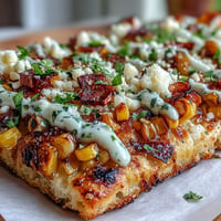 Cinco de Mayo Street Corn Flatbread: Charred corn, cotija, jalapeño crema piled high.